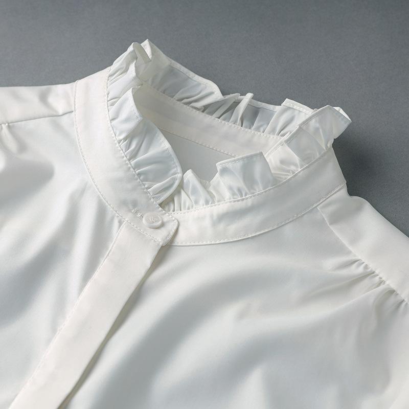 Chemise Blanche Col Montant Ondulé  Femme | Tops & Chemises Femme CRAIE