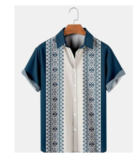 Chemise Imprimée À Manches Courtes  Homme | Chemises Chemises Bleu Fonce