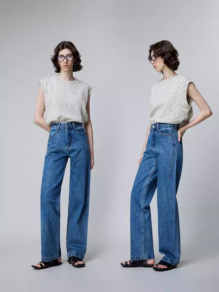 Jean Denim À Poches  Femme | Shorts, Pantalons & Jeans Femme Bleu Fonce