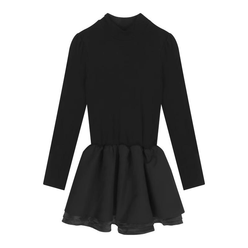 Robe Bi-Matière Jupon Boule Noir  Femme | Robes Femme Femme