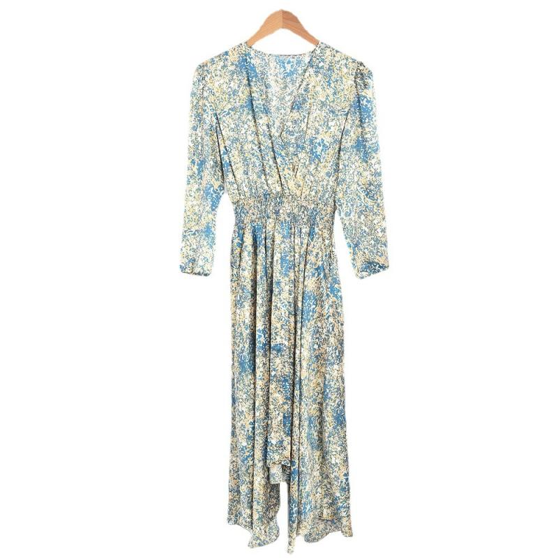 Robe Chemise Midi À Imprimé Fleuri  Femme | Robes Femme Bleu / Blanc